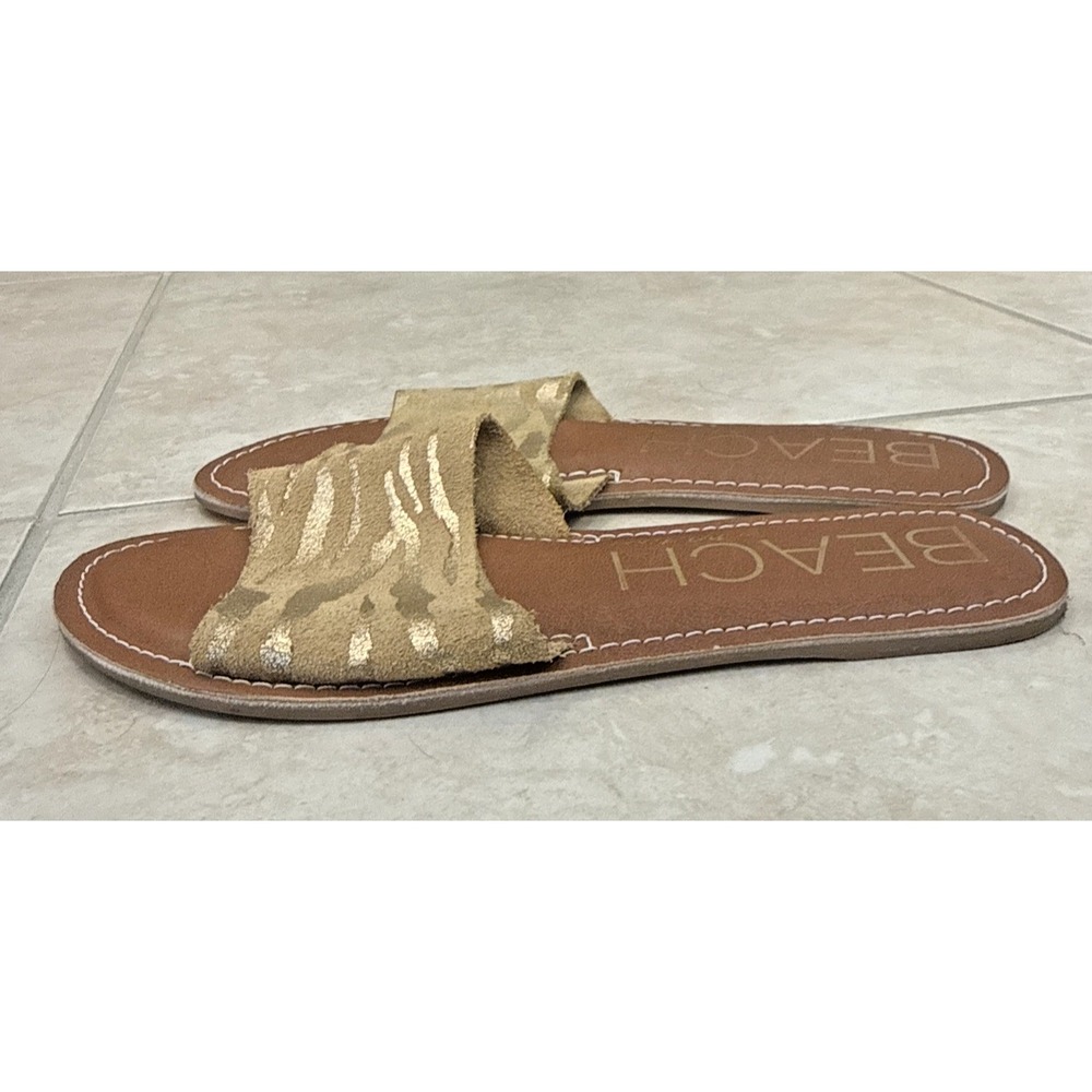 Beach by Matisse Cabana Slides Beige Gold Zebra Suede‎ Sandals Sz 7 Beach Cruise - Picture 5 of 8